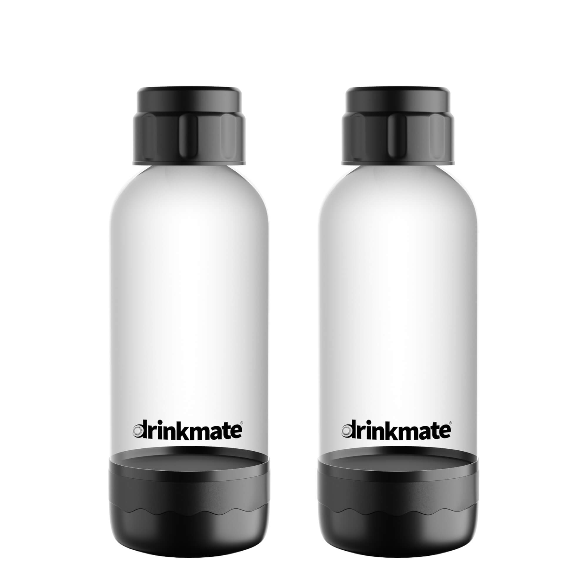 2 x 0,5 l PET-Flaschen mit Schraubverschluss, kompatibel mit dem Drinkmate OmniFizz Getränkesprudler und Wassersprudler | schwarz