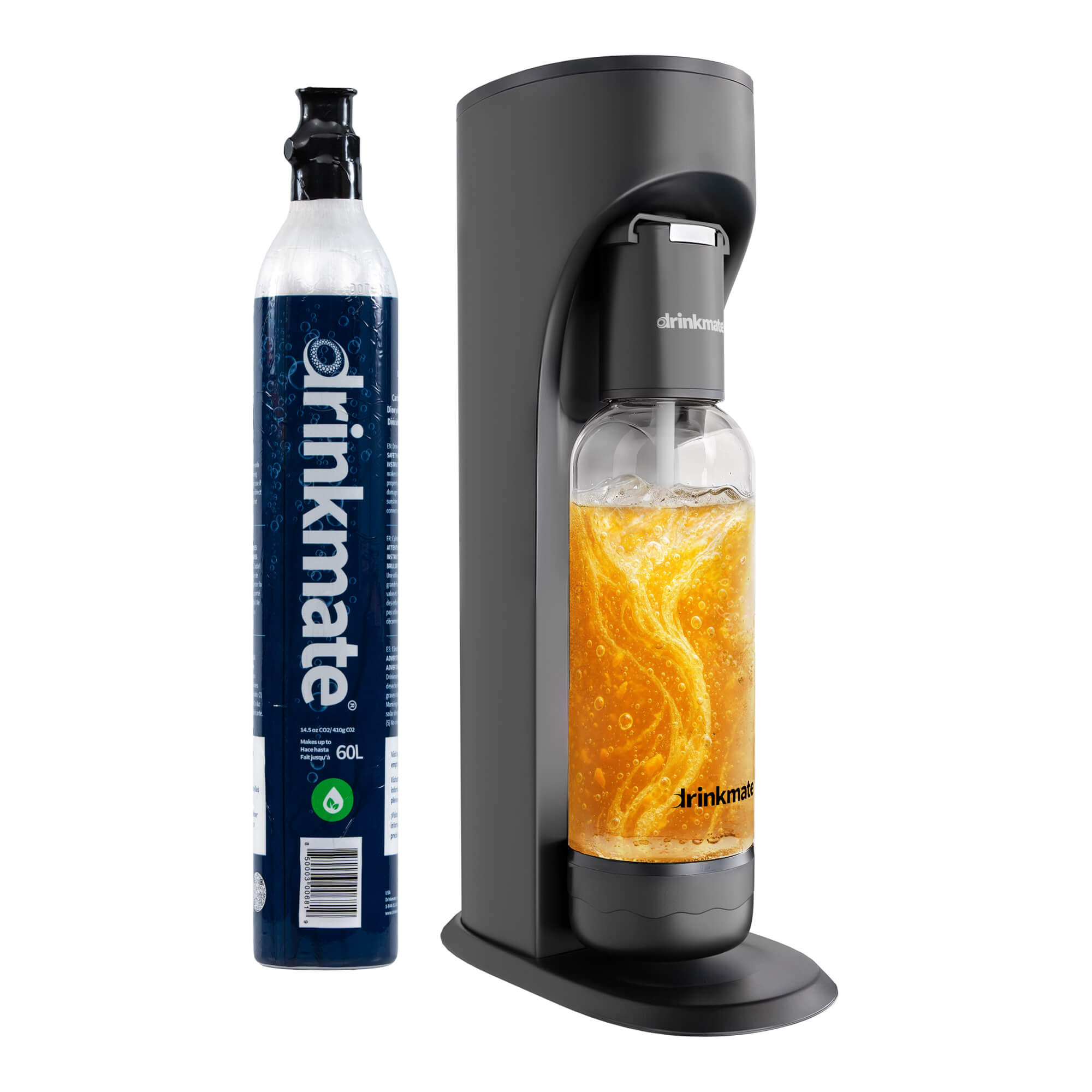 Drinkmate OmniFizz Getränkesprudler und Wassersprudler, inkl. CO2-Zylinder und 1 x 1 l PET-Flasche | schwarz