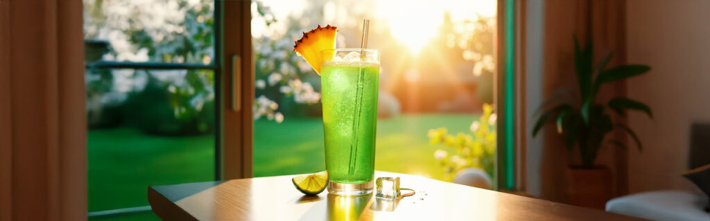 Drinkmate Getränkesprudler: Hintergrundbild mit einem Glas für Spring Sparkle-Rezept