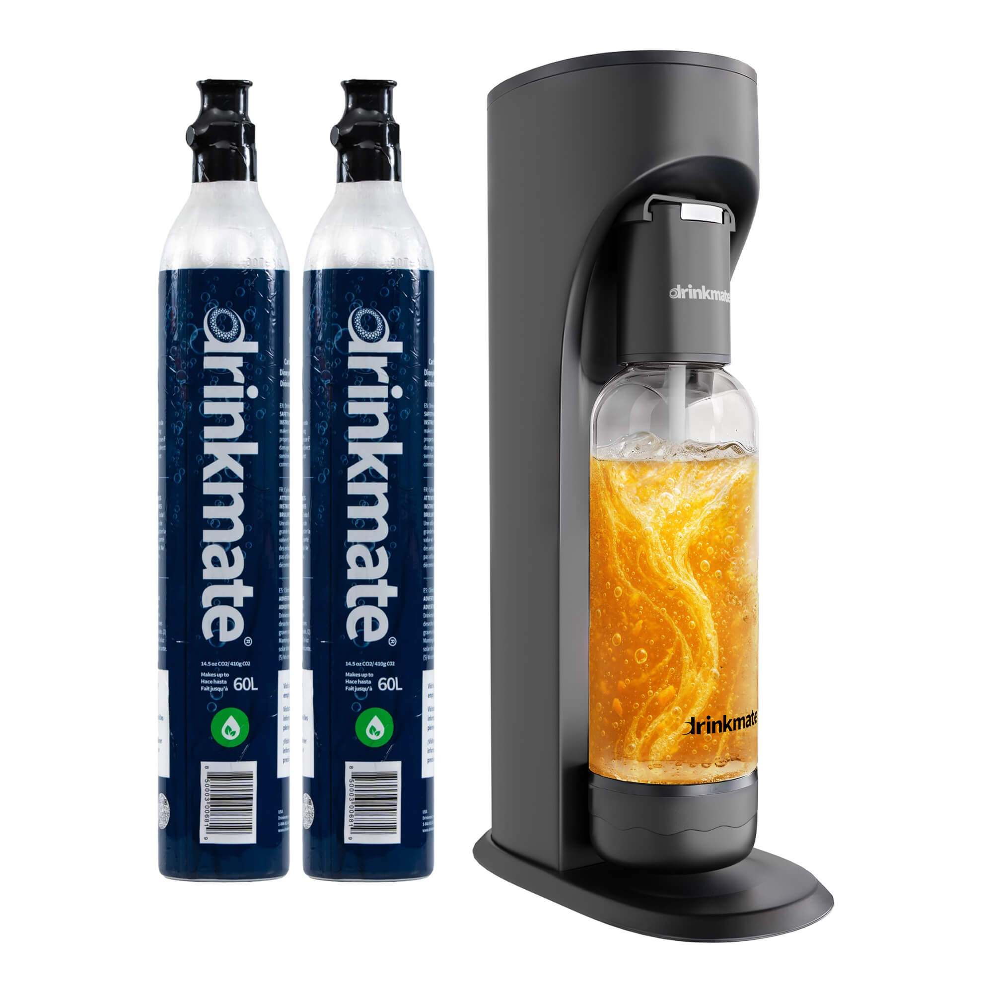 Drinkmate OmniFizz Getränkesprudler und Wassersprudler, inkl. 2 CO2-Zylindern und 1 x 1 l PET-Flasche | schwarz