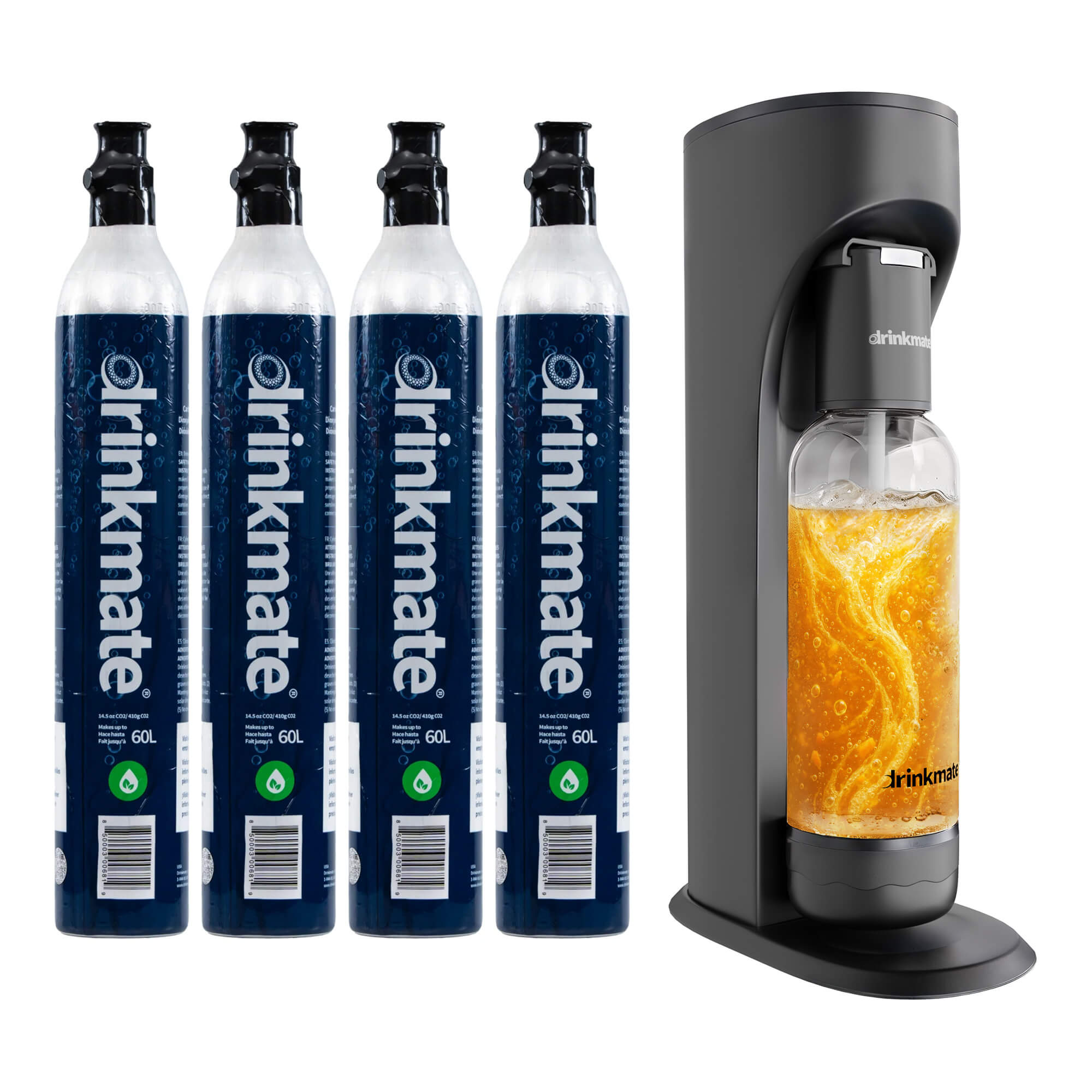 Drinkmate OmniFizz Getränkesprudler und Wassersprudler, inkl. 4 CO2-Zylindern und 1 x 1 l PET-Flasche | schwarz