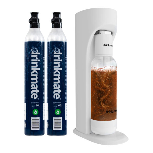 Drinkmate OmniFizz Getränkesprudler und Wassersprudler, inkl. 2 CO2-Zylindern und 1 x 1 l PET-Flasche | weiß