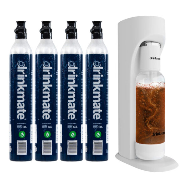 Drinkmate OmniFizz Getränkesprudler und Wassersprudler, inkl. 4 CO2-Zylindern und 1 x 1 l PET-Flasche | weiß