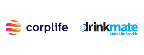 Drinkmate Getränkesprudler: Beitragsbild mit Drinkmate und corplife Logo für Artikel Drinkmate startet Partnerschaft mit corplife